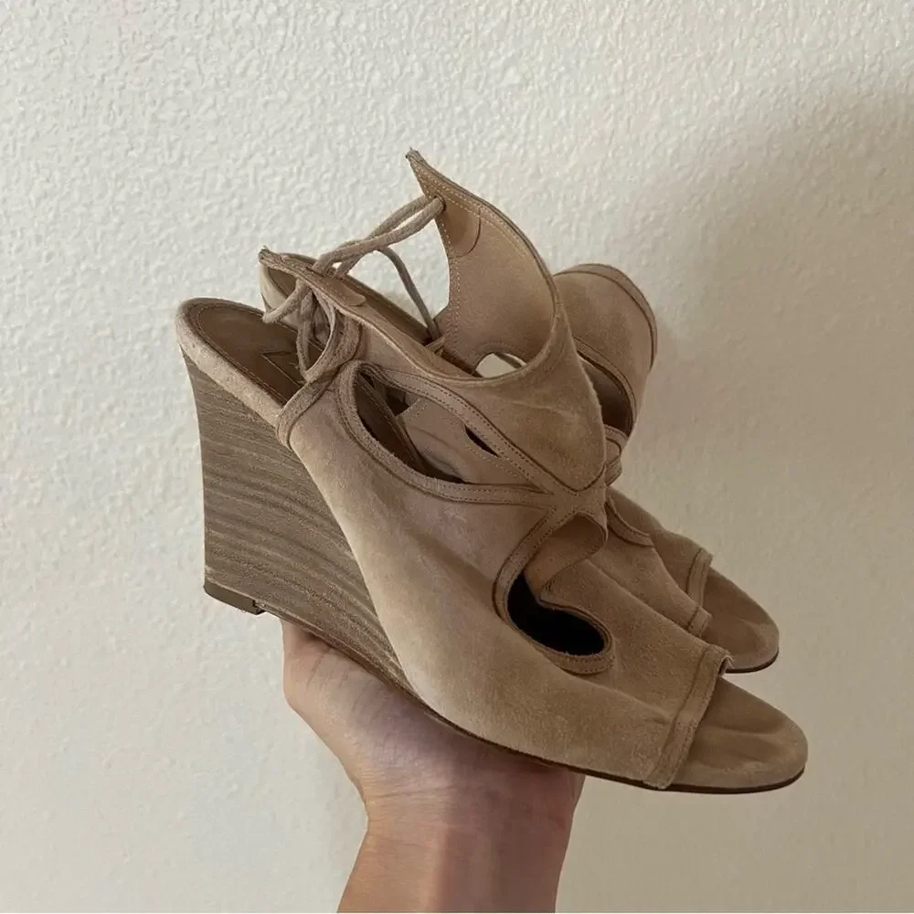 Aquazzura Firenze tan nude Sexy Thing Wedges 85 strappy heels  36.5